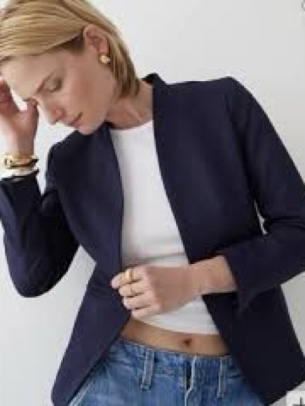 J.Crew 365 Going-Out Blazer Collarless Open-Front Stretch Twill Jacket - Navy 8